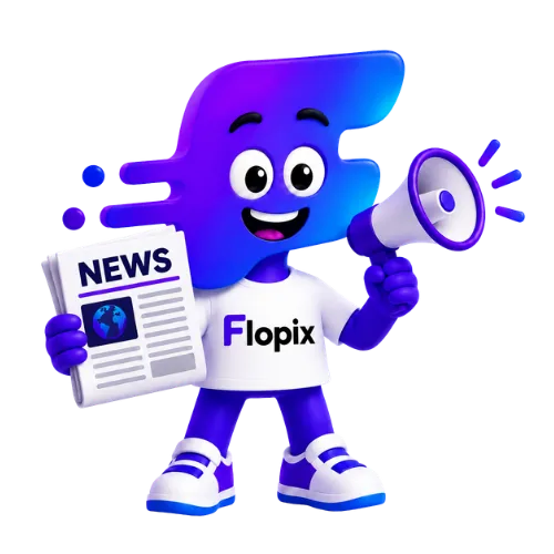 Flopix mascot announcing the Flopix newsletter